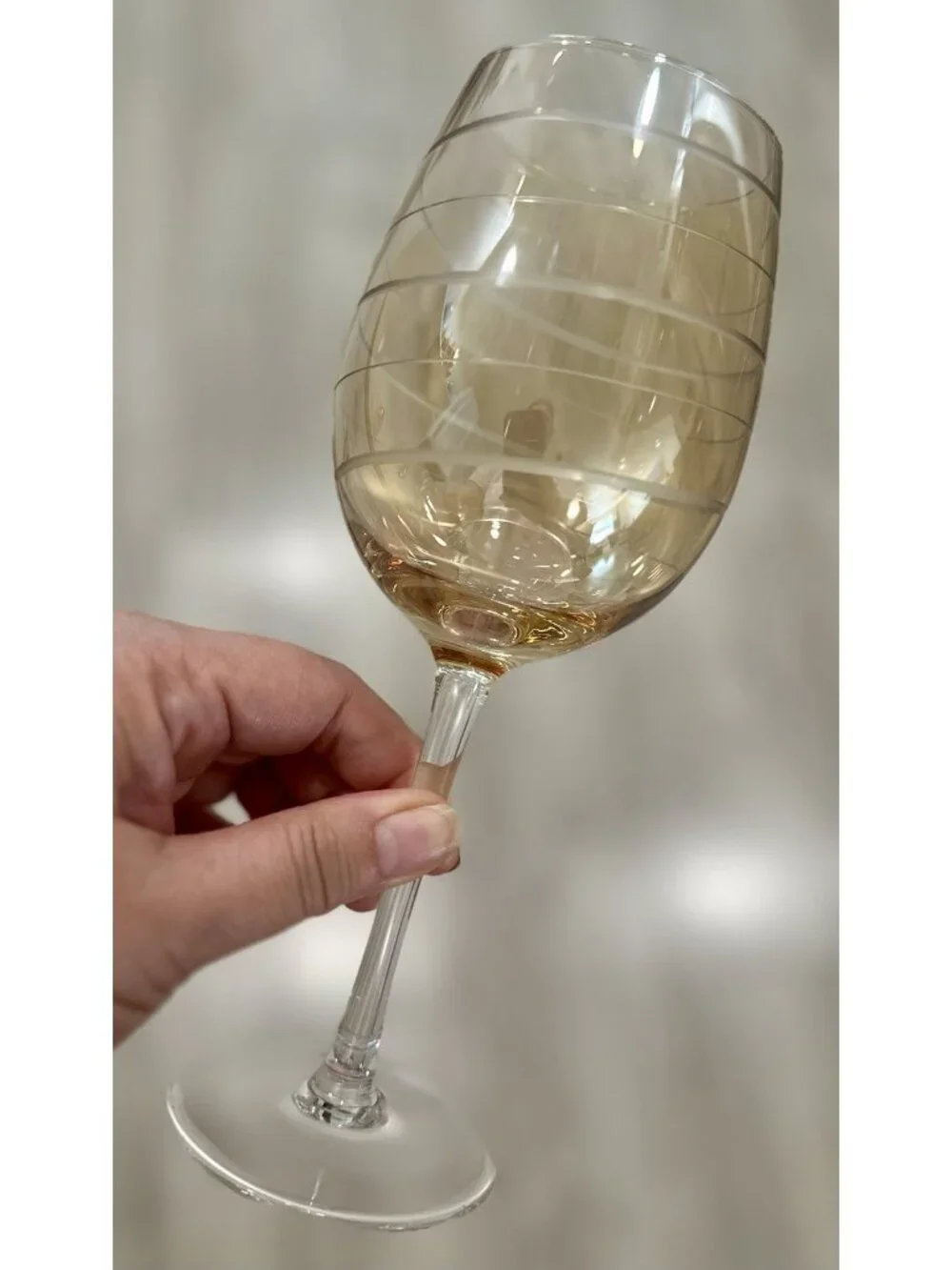 4 Pc. Mikasa Cheers Amber Gold Wine Glass Etched Different Patterns Striped Dots